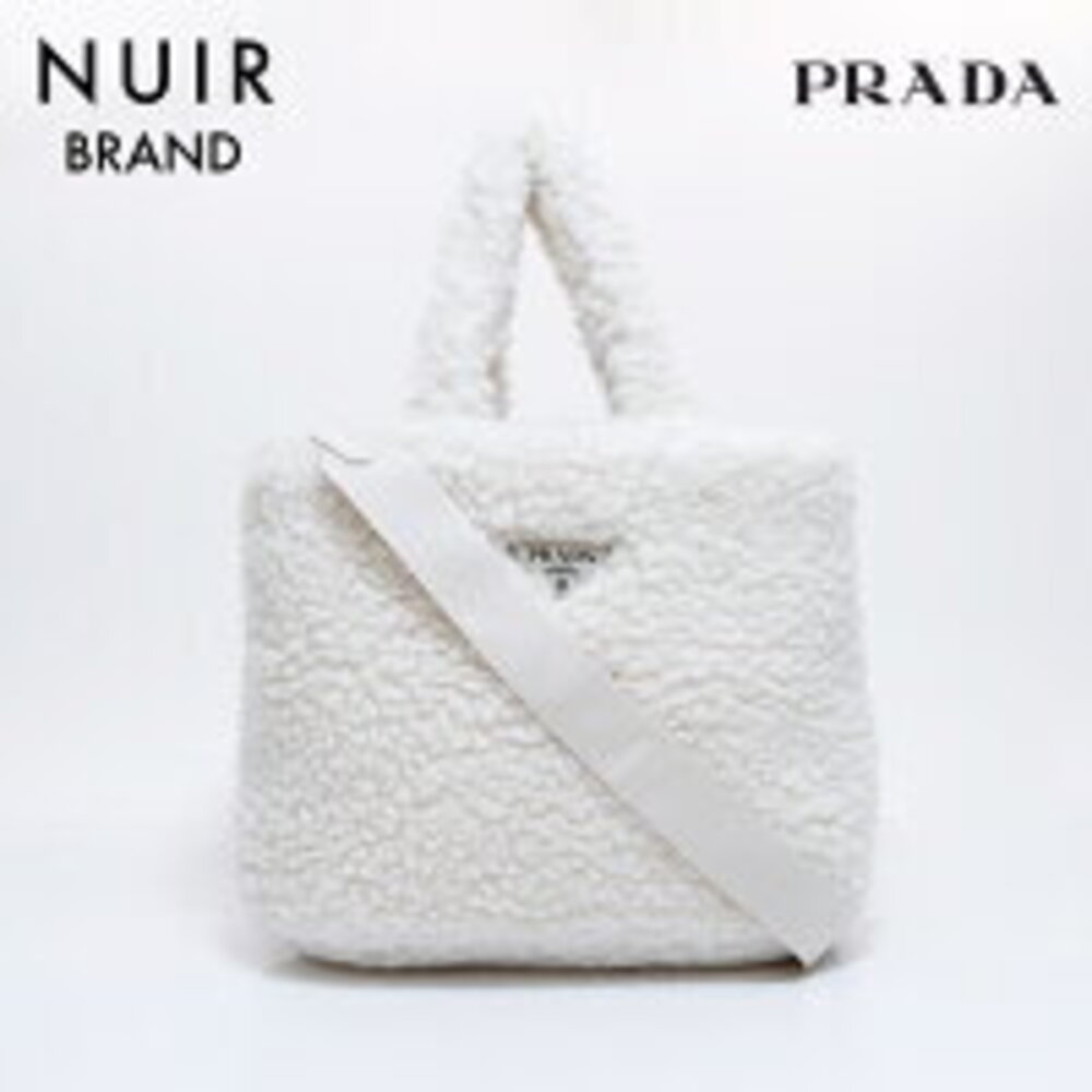 Prada Triangle Logo Wool Handbag White